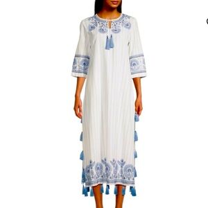 ROLLER RABBIT Indriya Embroidered Maxi Dress w/tassels in Small
